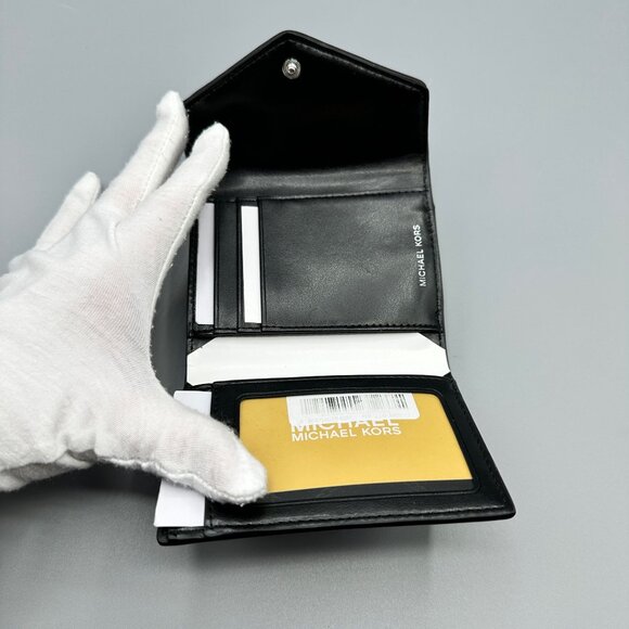 Michael Kors Jet Set Charm Black Leather and Leopard Print Calf Hair Wallet NEW - Picture 9 of 15